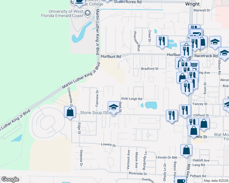 map of restaurants, bars, coffee shops, grocery stores, and more near 942 Emily Circle in Fort Walton Beach