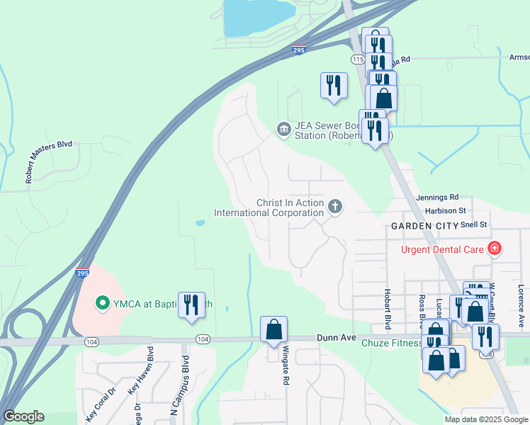 map of restaurants, bars, coffee shops, grocery stores, and more near 11582 Spring Board Drive in Jacksonville