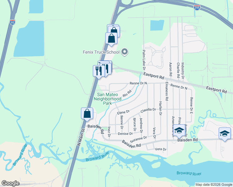 map of restaurants, bars, coffee shops, grocery stores, and more near 252 Sara Drive in Jacksonville