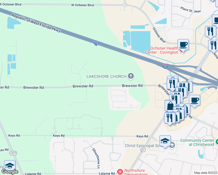 map of restaurants, bars, coffee shops, grocery stores, and more near 2 Shady Oaks Dr in Covington