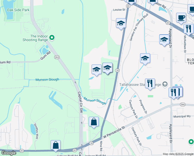 map of restaurants, bars, coffee shops, grocery stores, and more near 860 Blountstown Highway in Tallahassee