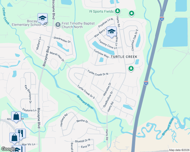 map of restaurants, bars, coffee shops, grocery stores, and more near 1116 Turtle Creek Drive North in Jacksonville