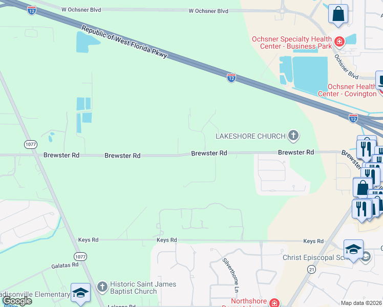 map of restaurants, bars, coffee shops, grocery stores, and more near 69489 Fair Oaks Lane in Covington