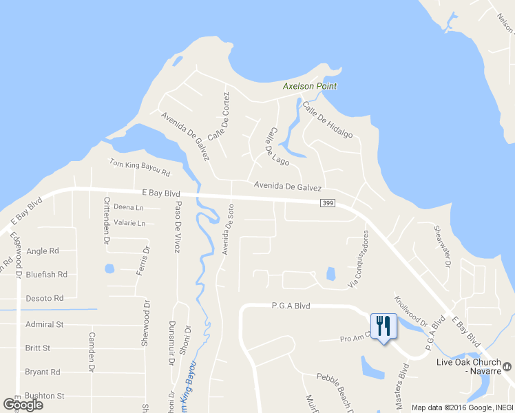 map of restaurants, bars, coffee shops, grocery stores, and more near 6969 East Bay Boulevard in Navarre