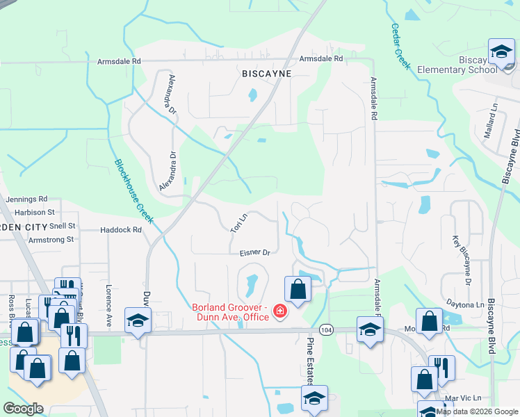 map of restaurants, bars, coffee shops, grocery stores, and more near 11544 Tori Lane in Jacksonville