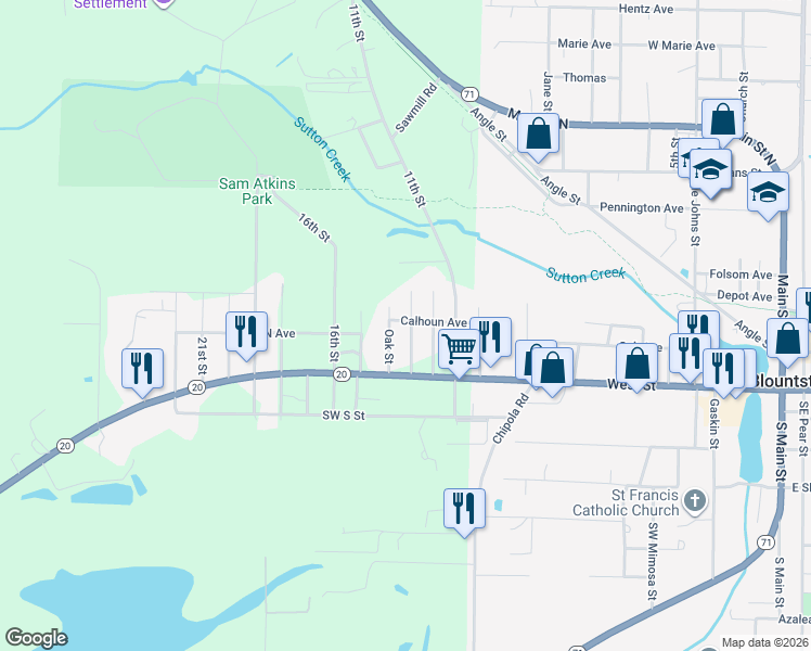 map of restaurants, bars, coffee shops, grocery stores, and more near 299 Highway Street in Blountstown