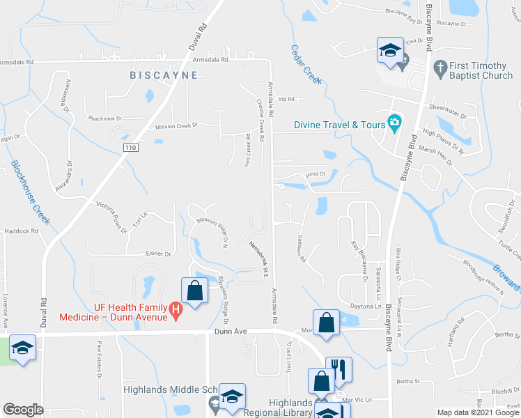 map of restaurants, bars, coffee shops, grocery stores, and more near 11564 Whisperingbrook Lane in Jacksonville