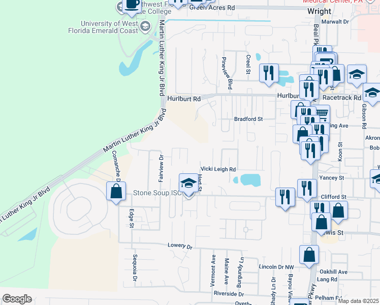 map of restaurants, bars, coffee shops, grocery stores, and more near 942 Emily Circle in Fort Walton Beach