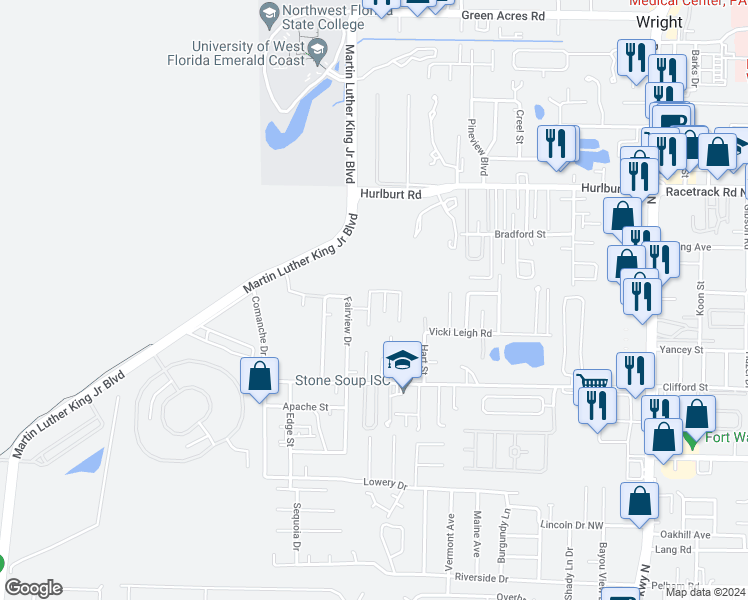 map of restaurants, bars, coffee shops, grocery stores, and more near 915 Emily Circle in Fort Walton Beach