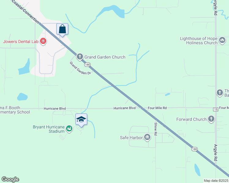 map of restaurants, bars, coffee shops, grocery stores, and more near 9761 Alabama 188 in Grand Bay