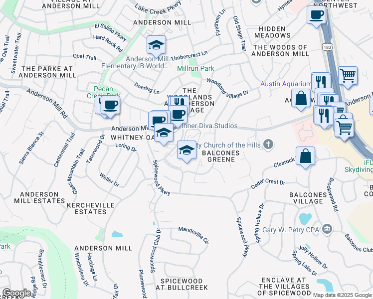 map of restaurants, bars, coffee shops, grocery stores, and more near 11601 Olson Drive in Austin