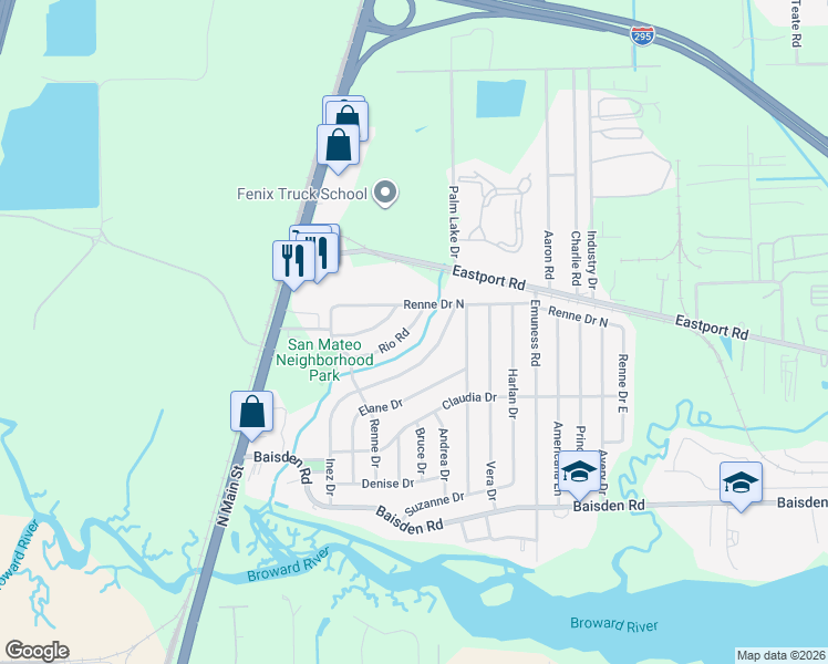 map of restaurants, bars, coffee shops, grocery stores, and more near 324 Rio Road in Jacksonville