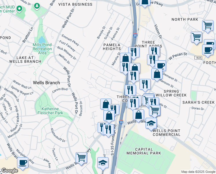 map of restaurants, bars, coffee shops, grocery stores, and more near 1814 Fleischer Drive in Austin