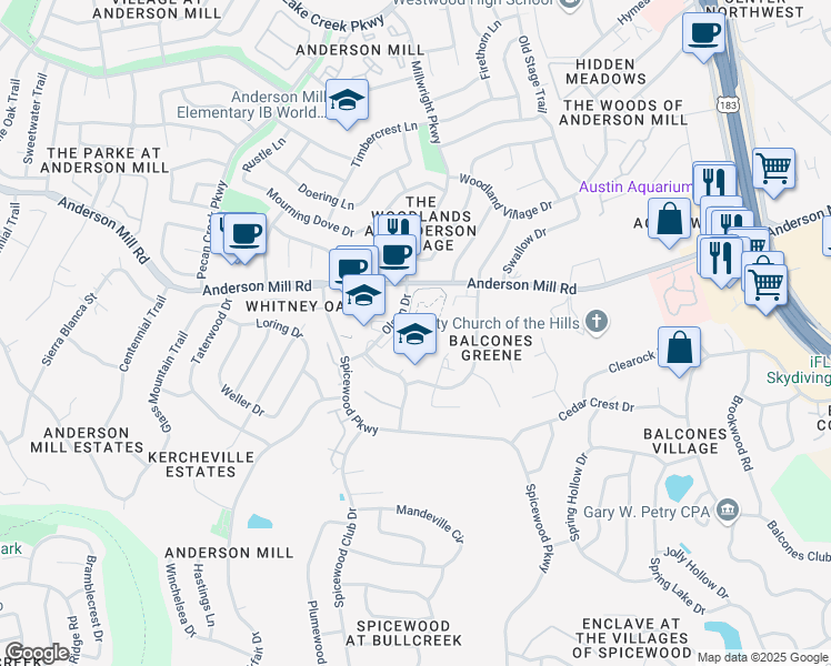 map of restaurants, bars, coffee shops, grocery stores, and more near 10117 Coleus Cove in Austin