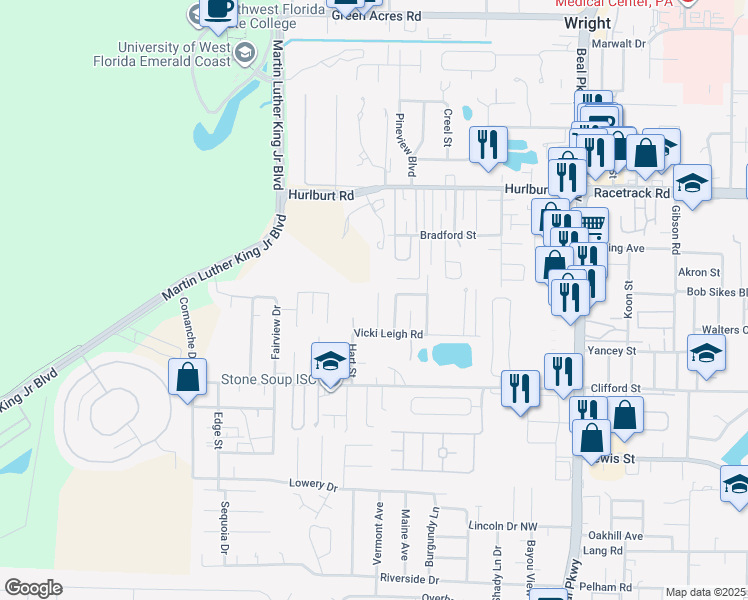 map of restaurants, bars, coffee shops, grocery stores, and more near 916 Lawton Court in Fort Walton Beach