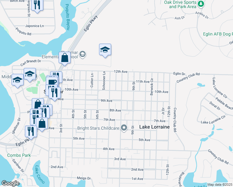 map of restaurants, bars, coffee shops, grocery stores, and more near 78 10th Avenue in Shalimar