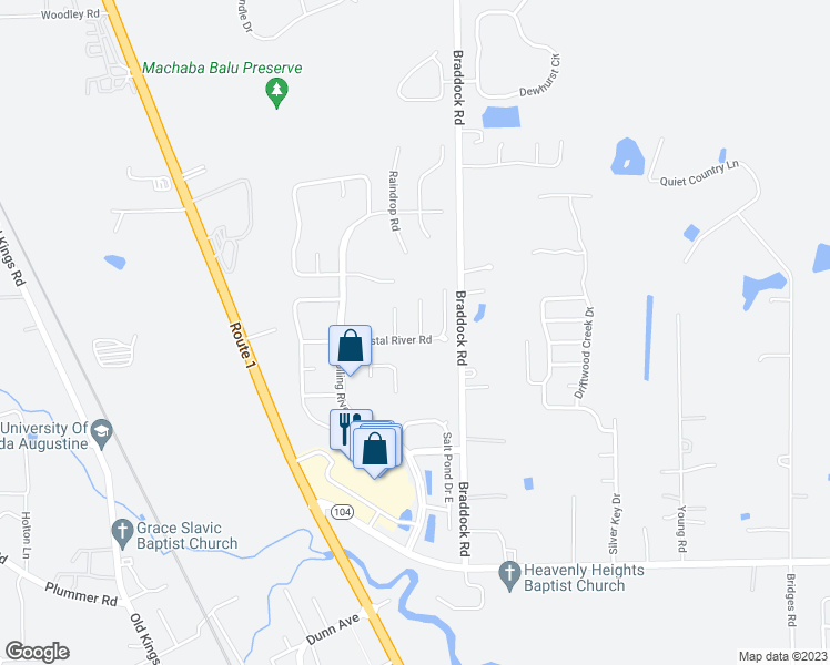 map of restaurants, bars, coffee shops, grocery stores, and more near 11594 Turtle Run Court in Jacksonville