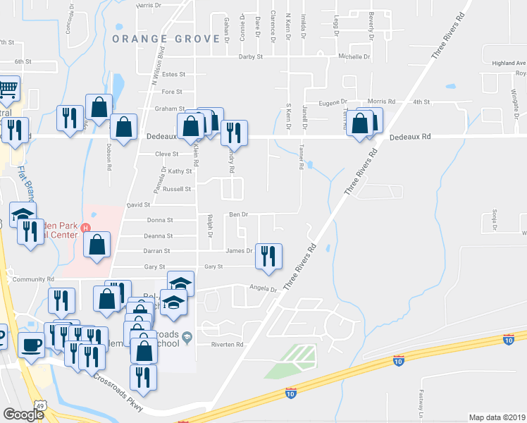 map of restaurants, bars, coffee shops, grocery stores, and more near 140 Ben Drive in Gulfport