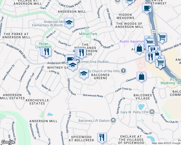 map of restaurants, bars, coffee shops, grocery stores, and more near 10117 Coleus Cove in Austin