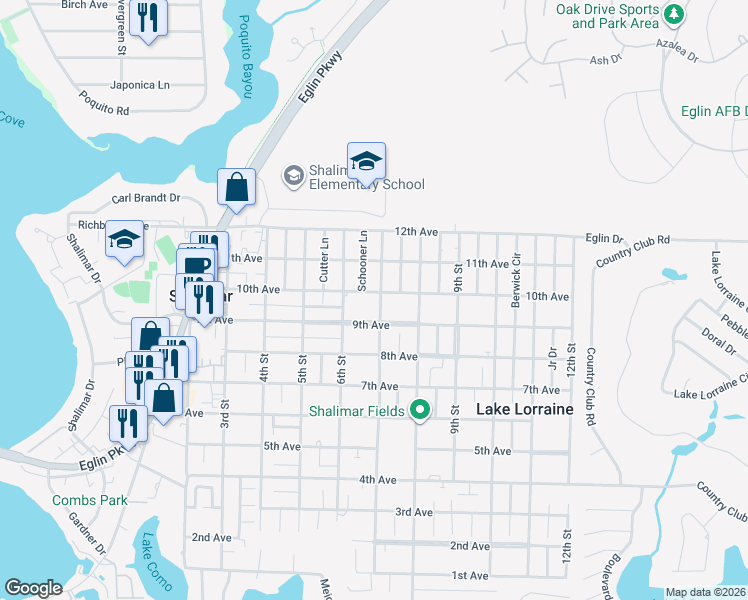 map of restaurants, bars, coffee shops, grocery stores, and more near in Shalimar