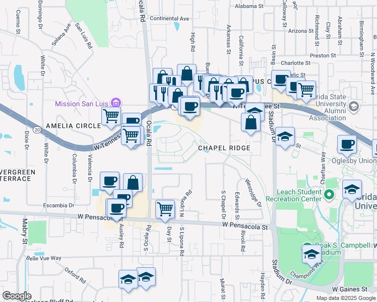 map of restaurants, bars, coffee shops, grocery stores, and more near 1920 Heritage Grove Circle in Tallahassee