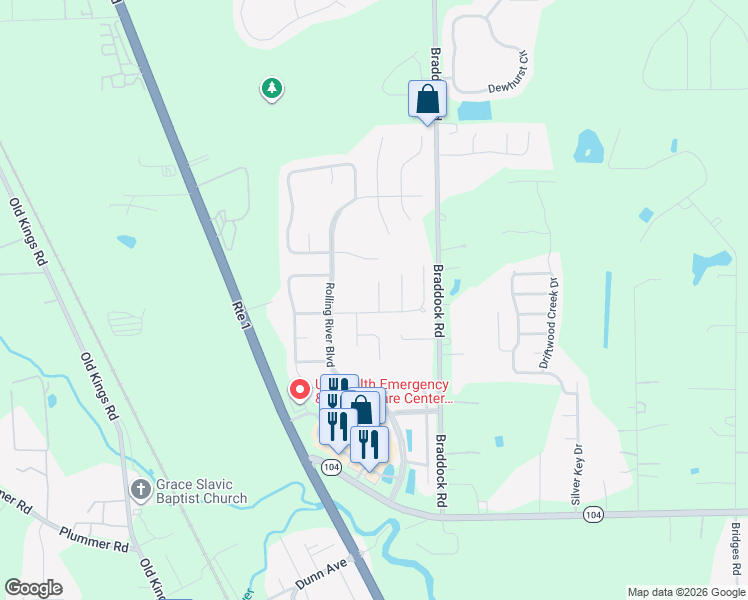 map of restaurants, bars, coffee shops, grocery stores, and more near 11614 Rainbow Springs Court in Jacksonville