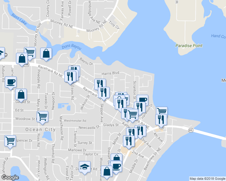 map of restaurants, bars, coffee shops, grocery stores, and more near 119 Doodle Ave in Fort Walton Beach