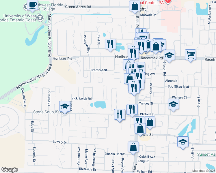 map of restaurants, bars, coffee shops, grocery stores, and more near 961 Tray Drive in Fort Walton Beach