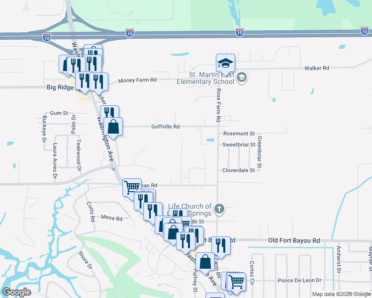 map of restaurants, bars, coffee shops, grocery stores, and more near 7124 Issac Williams Street in Ocean Springs