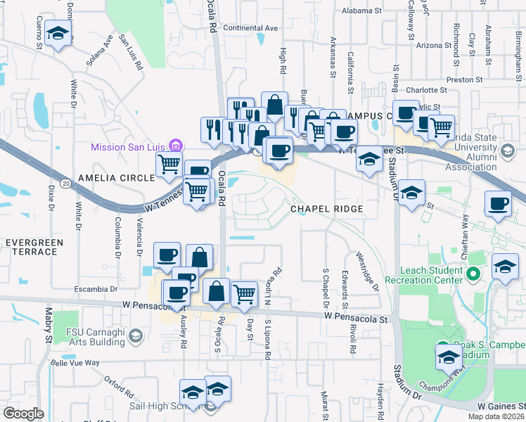 map of restaurants, bars, coffee shops, grocery stores, and more near 1944 Heritage Grove Circle in Tallahassee