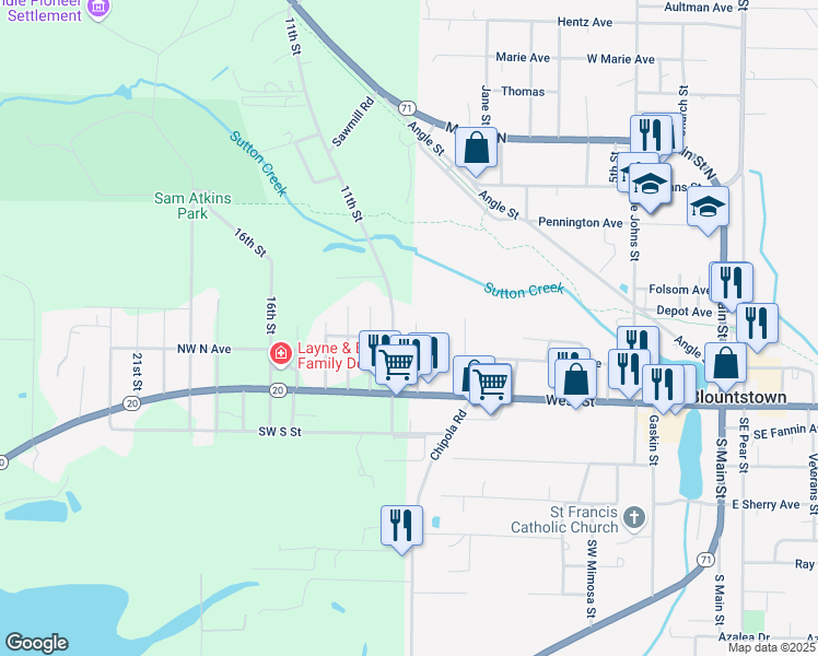 map of restaurants, bars, coffee shops, grocery stores, and more near 16988 10th Street in Blountstown