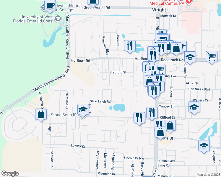 map of restaurants, bars, coffee shops, grocery stores, and more near 966 John Wayne Circle in Fort Walton Beach