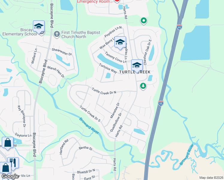 map of restaurants, bars, coffee shops, grocery stores, and more near 922 Turtle Creek Drive North in Jacksonville