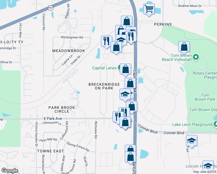 map of restaurants, bars, coffee shops, grocery stores, and more near 315 Whetherbine Way West in Tallahassee