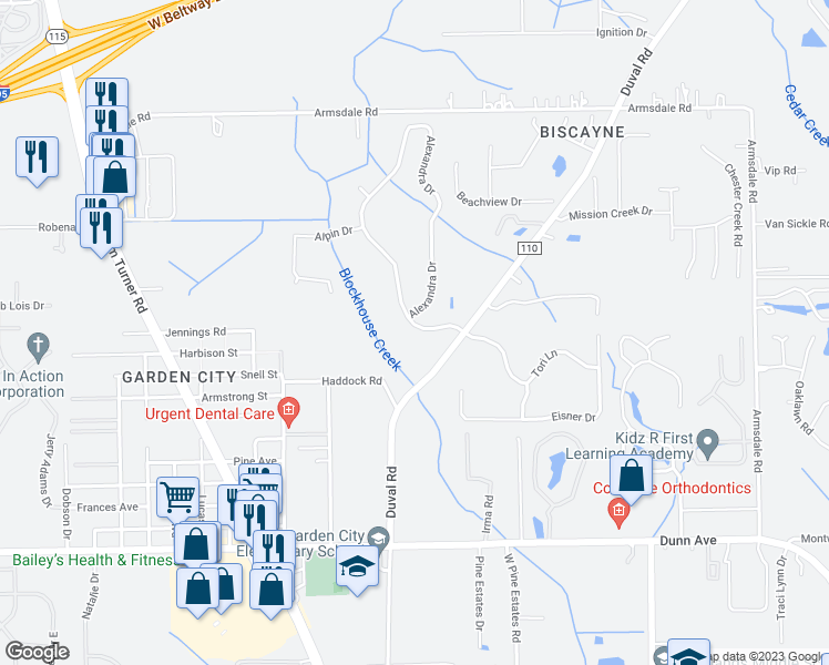 map of restaurants, bars, coffee shops, grocery stores, and more near 11706 Alexandra Drive in Jacksonville