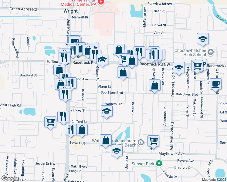 map of restaurants, bars, coffee shops, grocery stores, and more near 118 Bob Sikes Boulevard in Fort Walton Beach