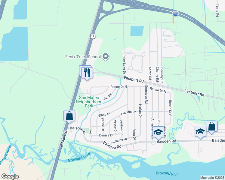 map of restaurants, bars, coffee shops, grocery stores, and more near 324 Rio Road in Jacksonville