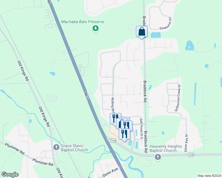map of restaurants, bars, coffee shops, grocery stores, and more near 11626 Rolling River Boulevard in Jacksonville