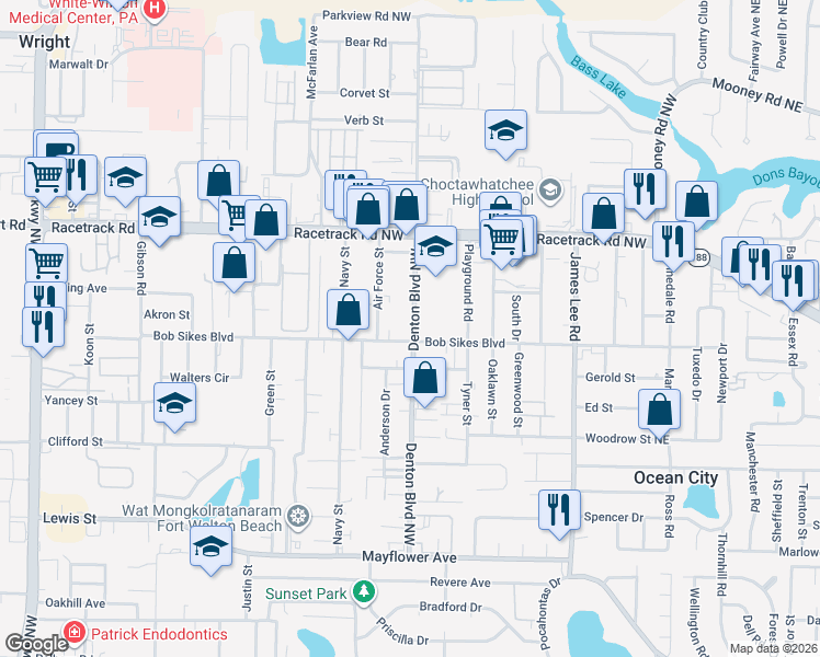 map of restaurants, bars, coffee shops, grocery stores, and more near 521 Bob Sikes Boulevard in Fort Walton Beach
