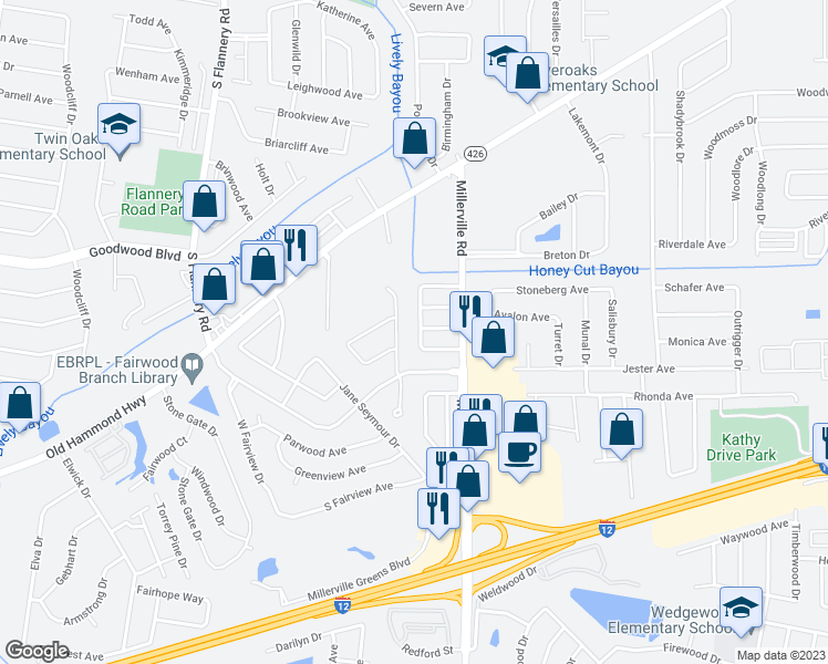 map of restaurants, bars, coffee shops, grocery stores, and more near 1516 Magnolia Ridge Drive in Baton Rouge
