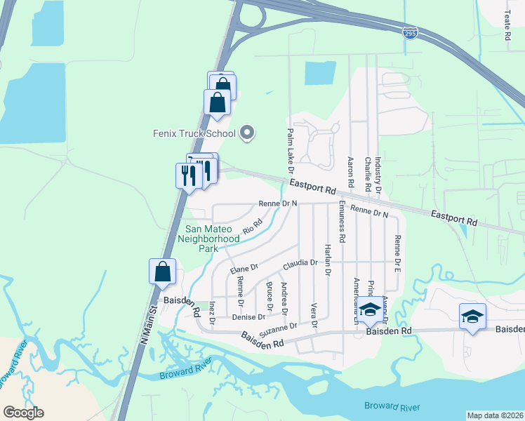 map of restaurants, bars, coffee shops, grocery stores, and more near 324 Rio Road in Jacksonville