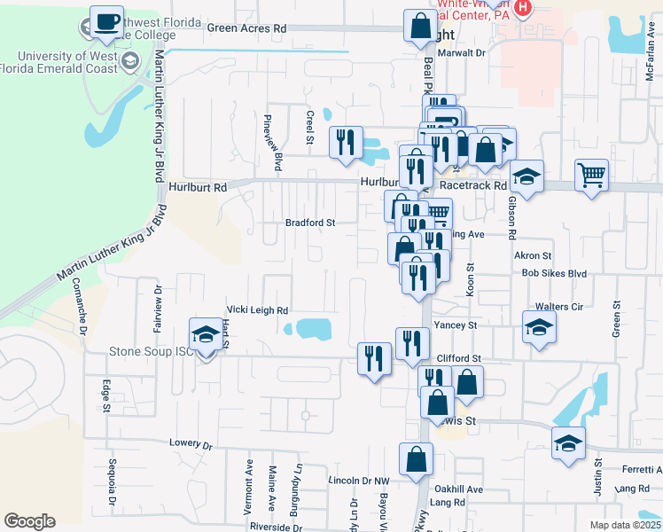 map of restaurants, bars, coffee shops, grocery stores, and more near 961 Tray Drive in Fort Walton Beach