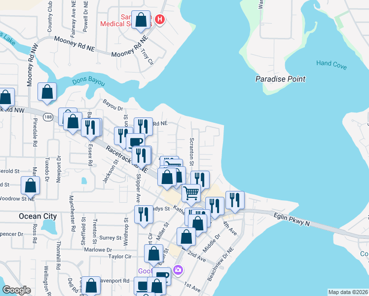 map of restaurants, bars, coffee shops, grocery stores, and more near 128 Rickey Avenue in Fort Walton Beach