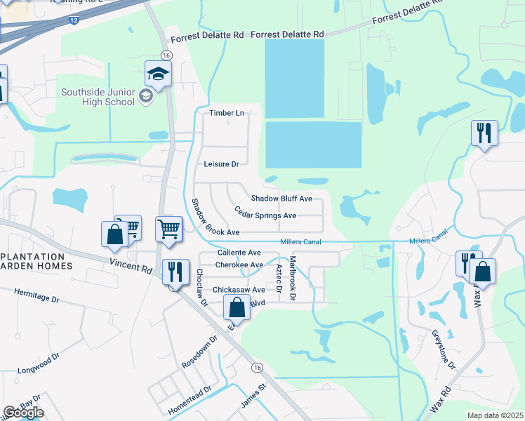 map of restaurants, bars, coffee shops, grocery stores, and more near 9016 Cedar Springs Avenue in Denham Springs