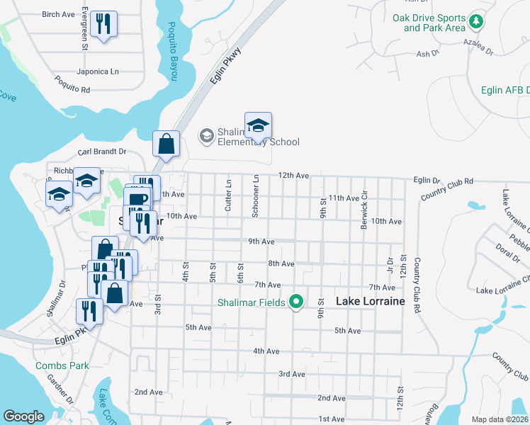 map of restaurants, bars, coffee shops, grocery stores, and more near 72 7th Street in Shalimar