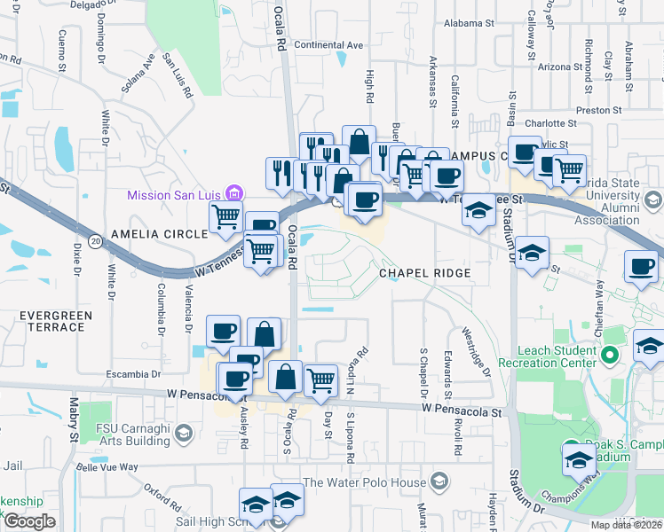 map of restaurants, bars, coffee shops, grocery stores, and more near 1944 Heritage Grove Circle in Tallahassee