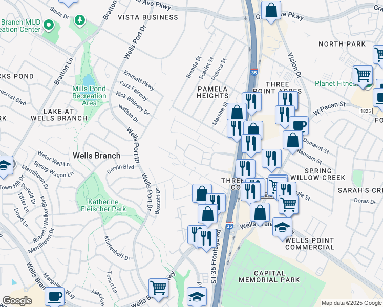 map of restaurants, bars, coffee shops, grocery stores, and more near 1814 Fleischer Drive in Austin