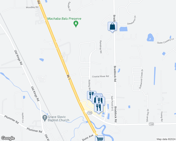 map of restaurants, bars, coffee shops, grocery stores, and more near 11638 Rolling River Boulevard in Jacksonville