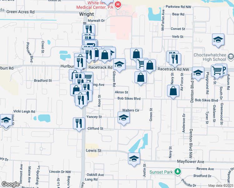 map of restaurants, bars, coffee shops, grocery stores, and more near 5 Gibson Road in Shalimar