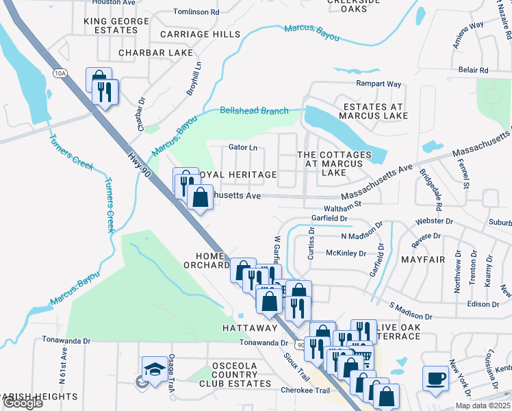 map of restaurants, bars, coffee shops, grocery stores, and more near 2451 John Paul Jones Drive in Pensacola